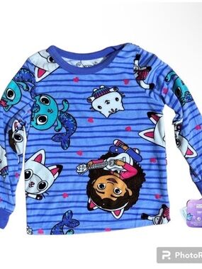 Gabby’s Dollhouse Girls Long Sleeve Pajama Shirt Size 5/6 Purple Blue